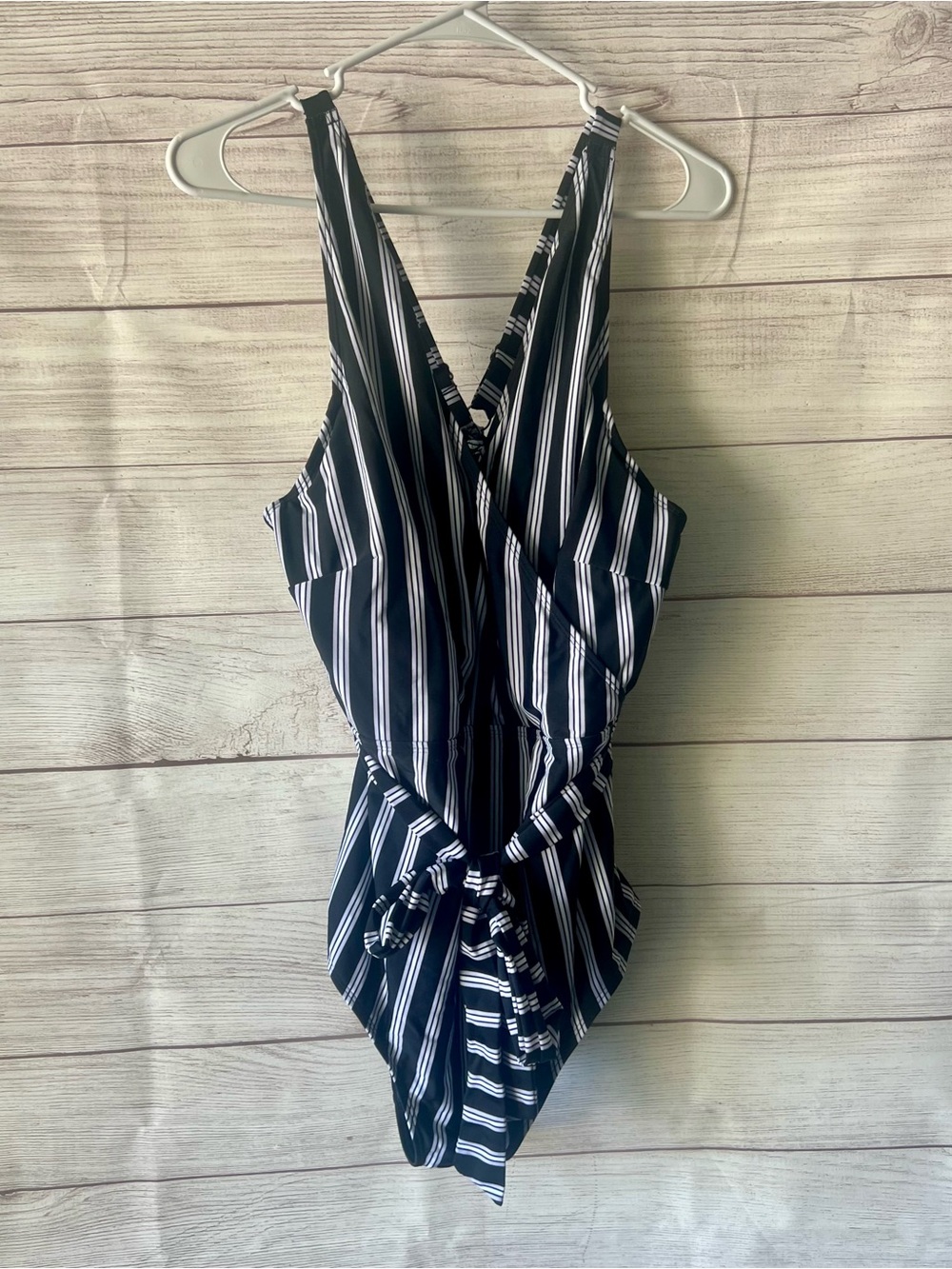 City Chic Black and White Striped One-Piece Swim